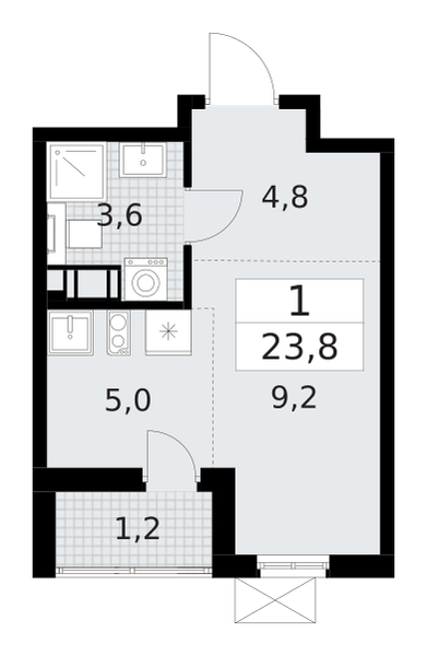 1-комнатная квартира (Студия) в ЖК е.волюция на 2 этаже в 1 секции. Сдача в 3 кв. 2024 г.