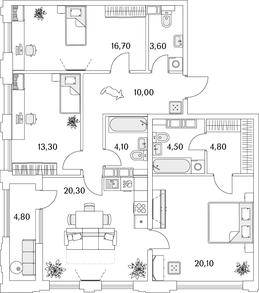 3-комнатная квартира с отделкой в ЖК Тайм Сквер на 12 этаже в 1 секции. Сдача в 4 кв. 2024 г.