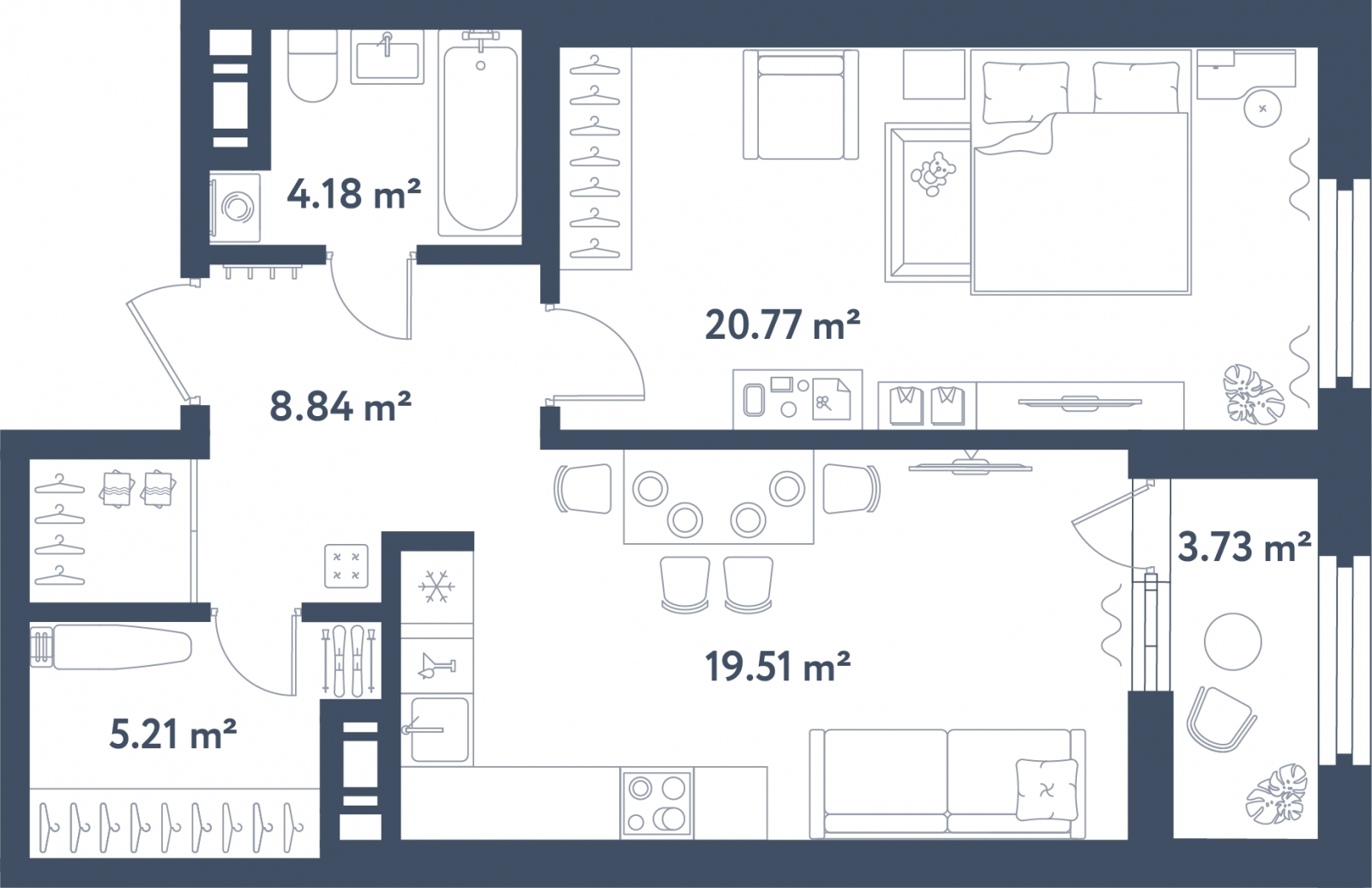2-комнатная квартира с отделкой в ЖК Тайм Сквер на 3 этаже в 1 секции. Сдача в 2 кв. 2024 г.