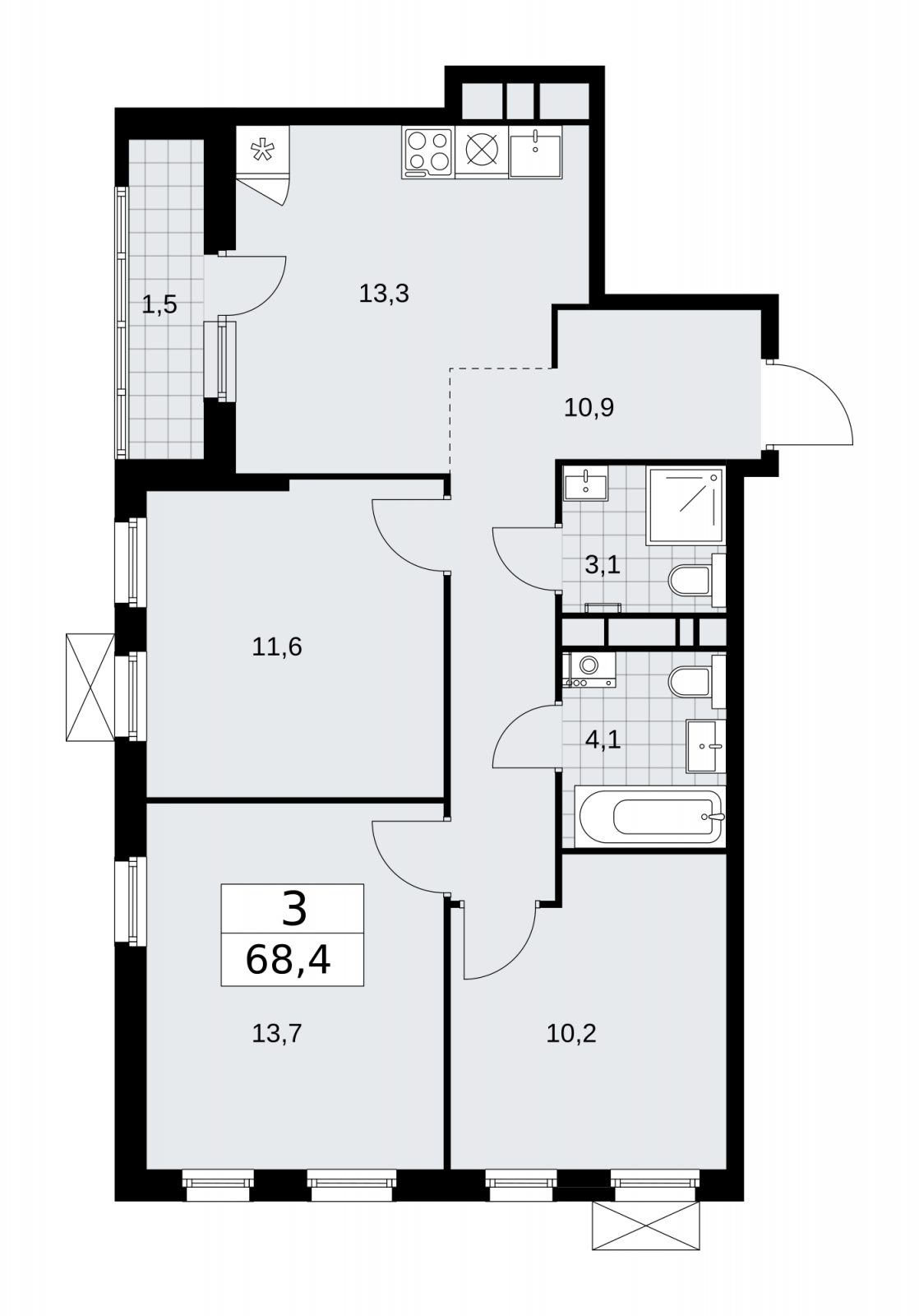2-комнатная квартира в ЖК Скандинавия на 8 этаже в 1 секции. Сдача в 1 кв. 2026 г.