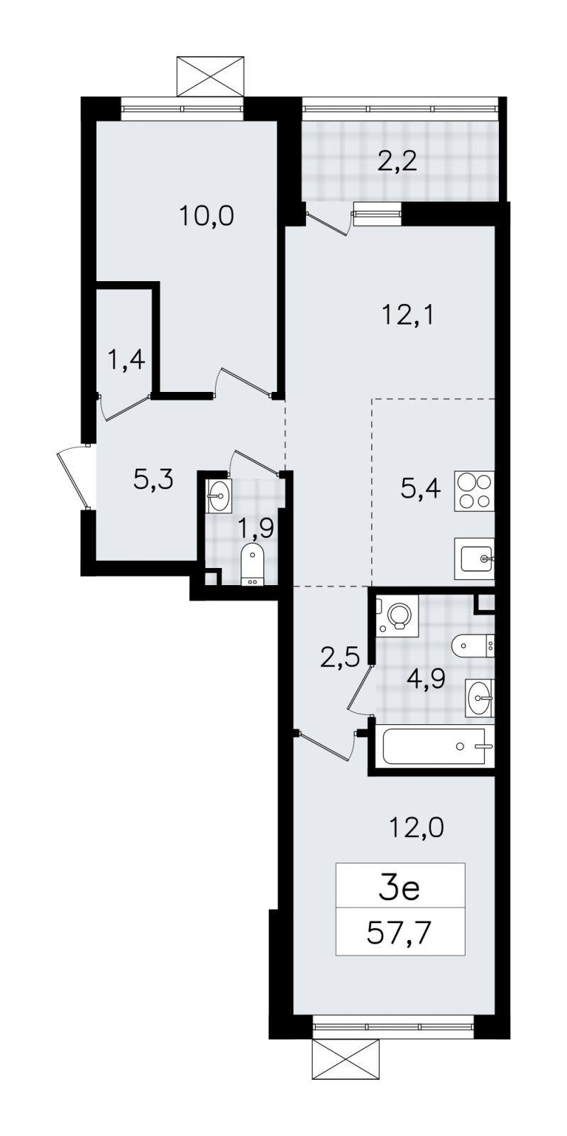 2-комнатная квартира в ЖК Тайм Сквер на 6 этаже в 1 секции. Сдача в 2 кв. 2024 г.