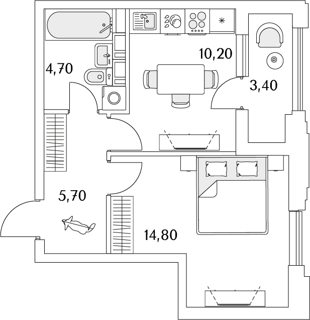 2-комнатная квартира с отделкой в ЖК Смородина на 4 этаже в 1 секции. Сдача в 1 кв. 2026 г.