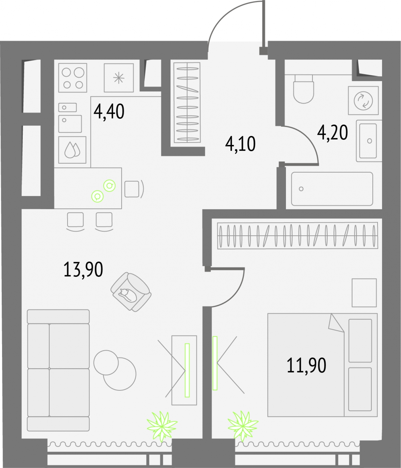 1-комнатная квартира в ЖК Тайм Сквер на 7 этаже в 1 секции. Сдача в 4 кв. 2024 г.