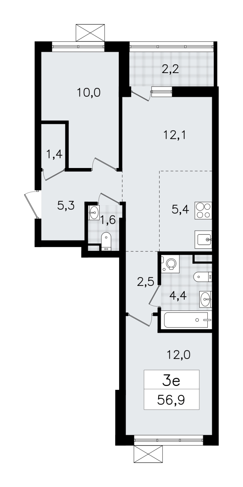 1-комнатная квартира (Студия) с отделкой в ЖК Тайм Сквер на 2 этаже в 1 секции. Сдача в 4 кв. 2024 г.