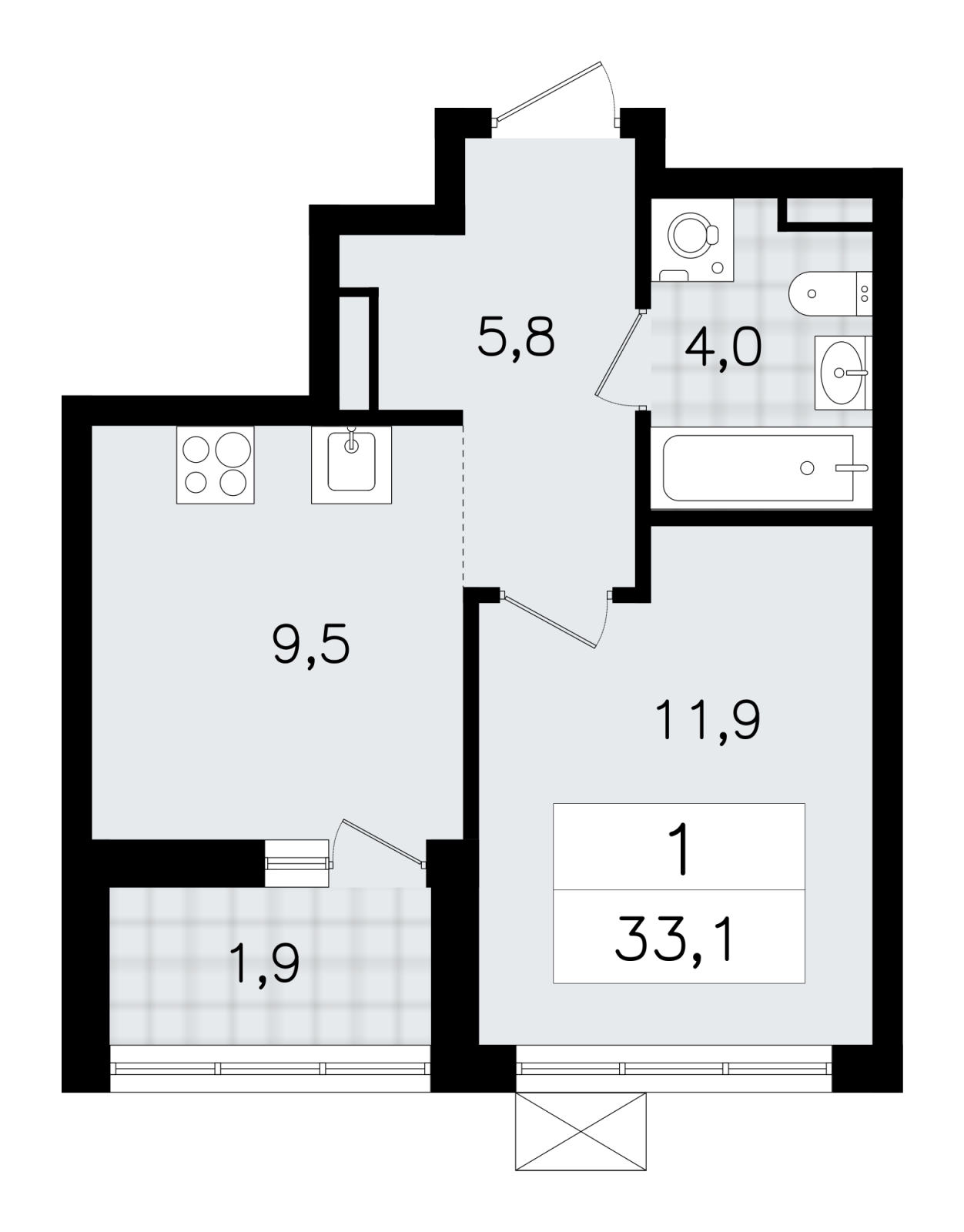2-комнатная квартира в ЖК Тайм Сквер на 10 этаже в 1 секции. Сдача в 2 кв. 2024 г.