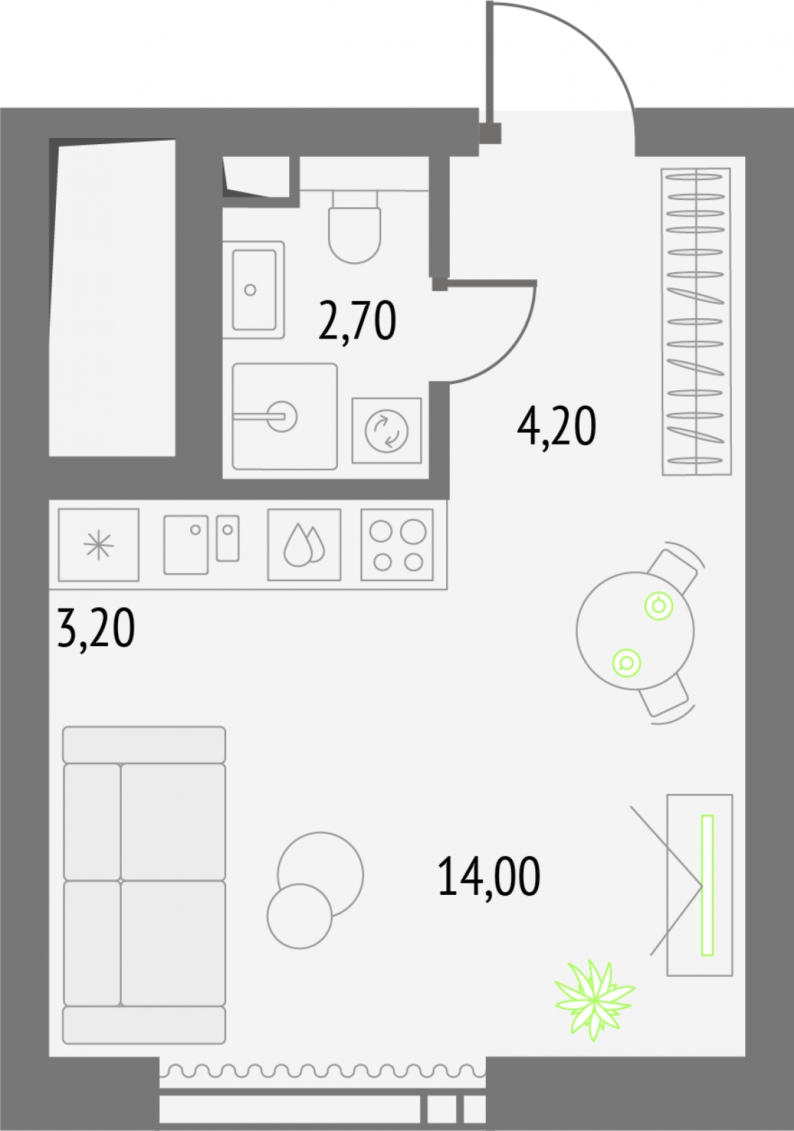 1-комнатная квартира (Студия) в ЖК Тайм Сквер на 7 этаже в 1 секции. Сдача в 4 кв. 2024 г.