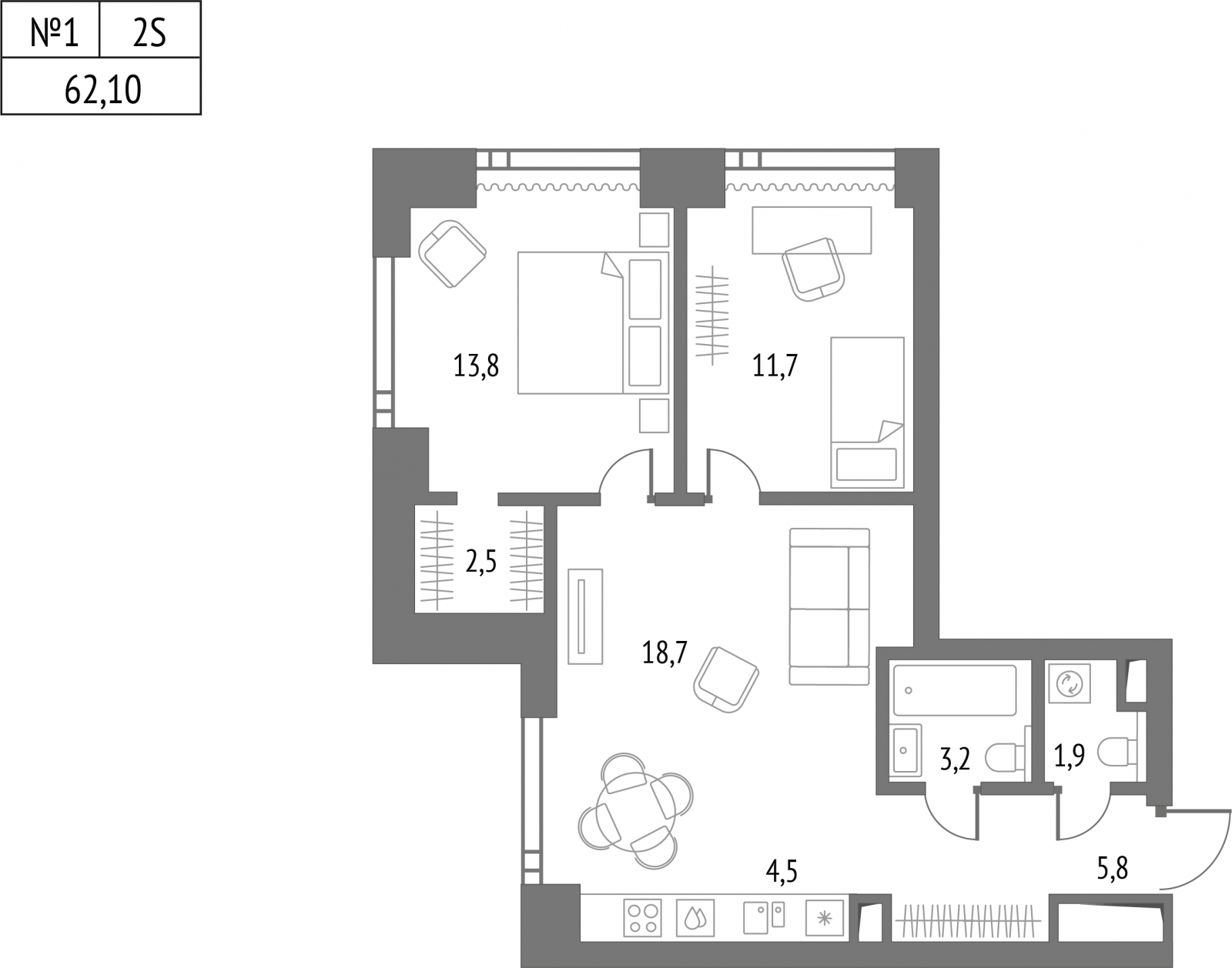 3-комнатная квартира с отделкой в ЖК Смородина на 14 этаже в 1 секции. Сдача в 1 кв. 2026 г.