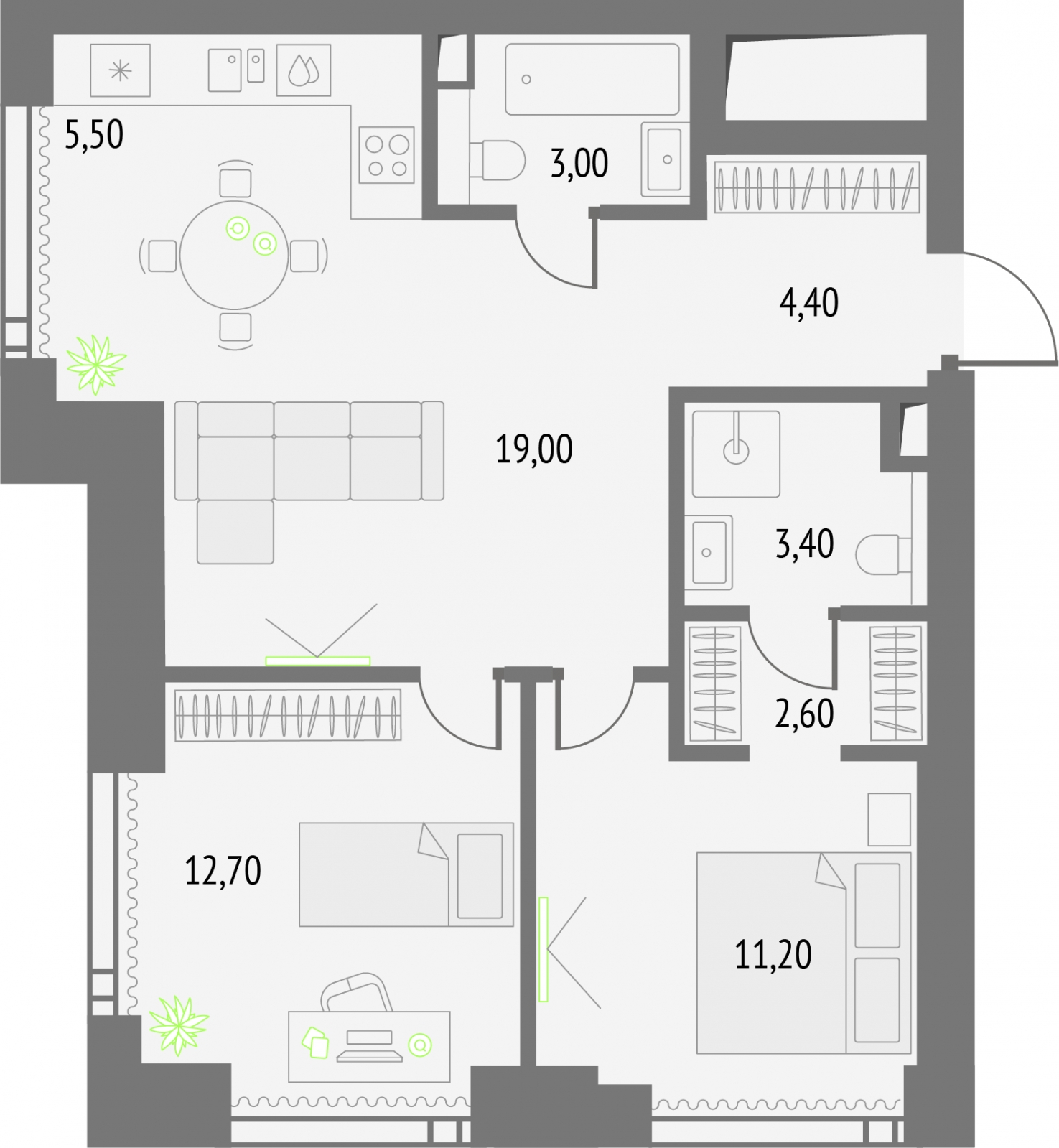 3-комнатная квартира с отделкой в ЖК Смородина на 16 этаже в 1 секции. Сдача в 1 кв. 2026 г.