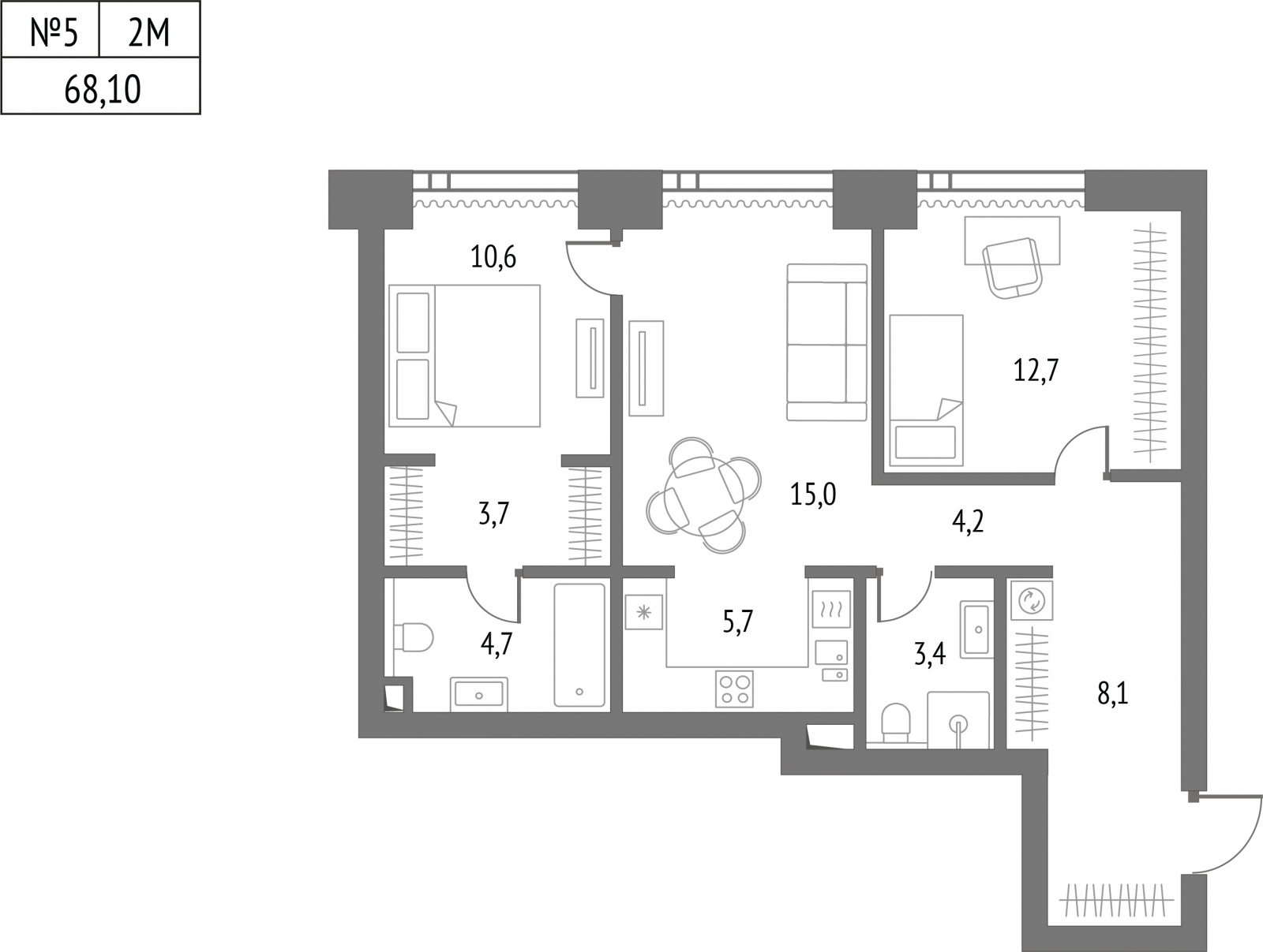 2-комнатная квартира с отделкой в ЖК Тайм Сквер на 9 этаже в 1 секции. Сдача в 4 кв. 2024 г.