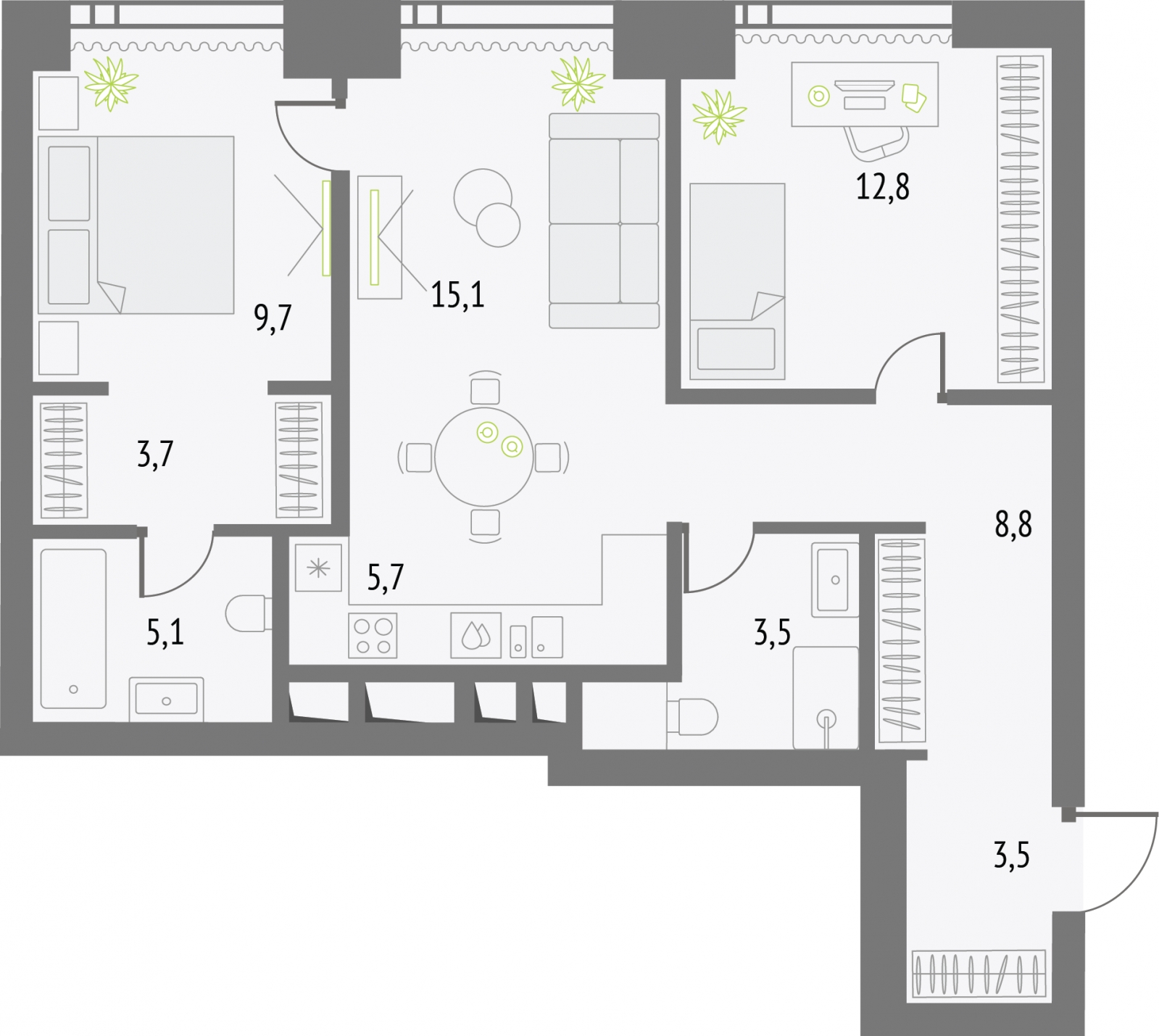 1-комнатная квартира с отделкой в ЖК Тайм Сквер на 3 этаже в 1 секции. Сдача в 4 кв. 2024 г.