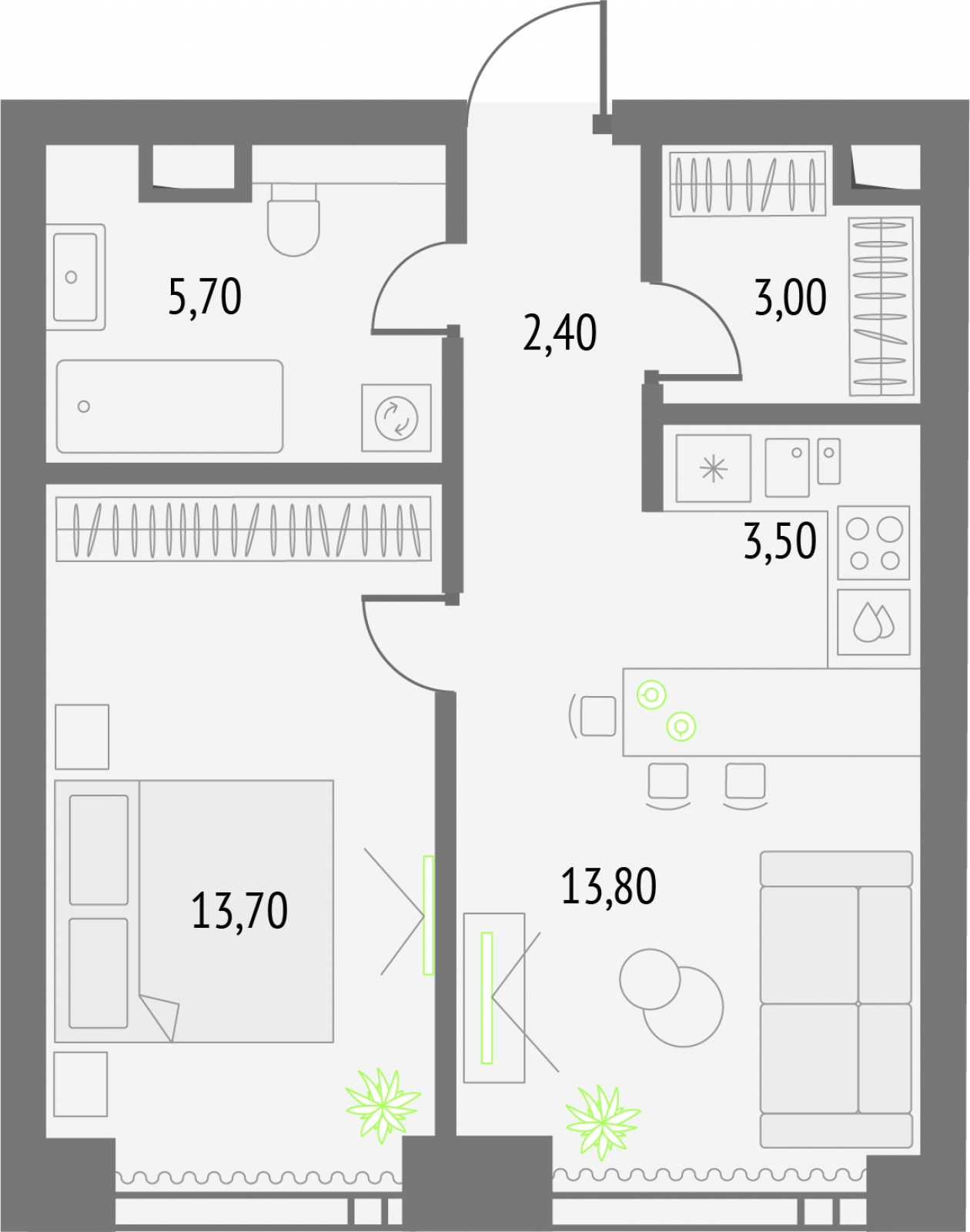 1-комнатная квартира с отделкой в ЖК Смородина на 14 этаже в 1 секции. Сдача в 1 кв. 2026 г.