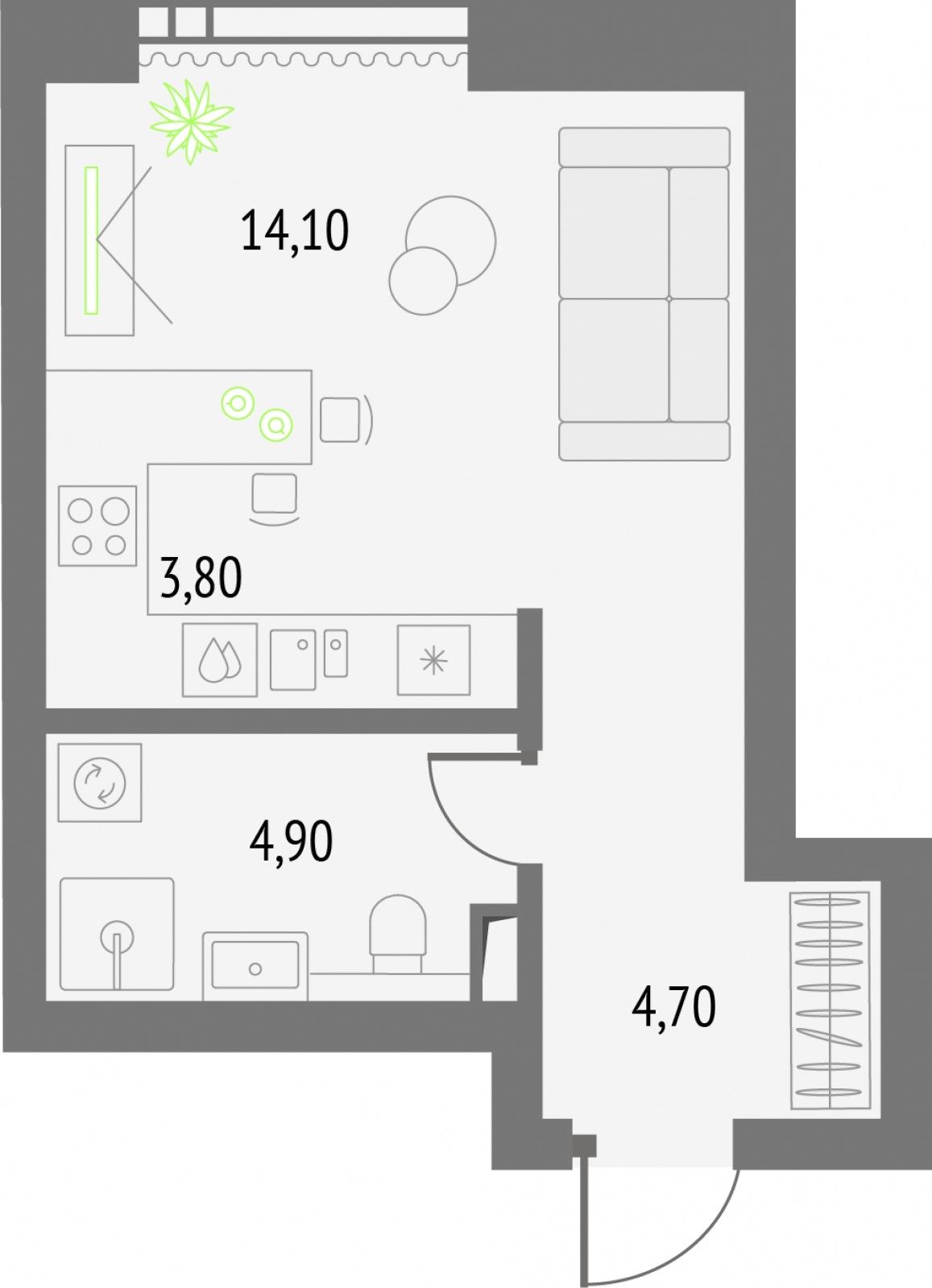 1-комнатная квартира в ЖК Тайм Сквер на 5 этаже в 1 секции. Сдача в 4 кв. 2024 г.