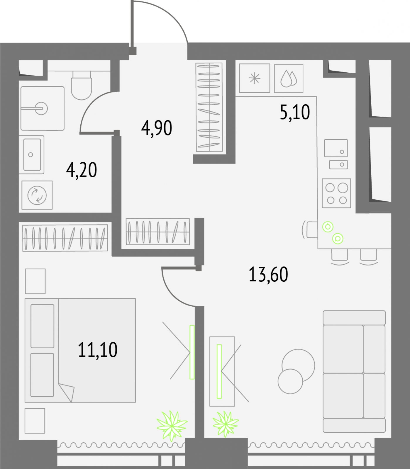 1-комнатная квартира с отделкой в ЖК Тайм Сквер на 5 этаже в 1 секции. Сдача в 4 кв. 2024 г.