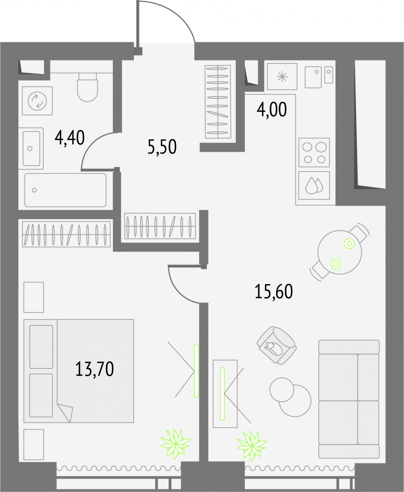 2-комнатная квартира с отделкой в ЖК Смородина на 7 этаже в 1 секции. Сдача в 1 кв. 2026 г.