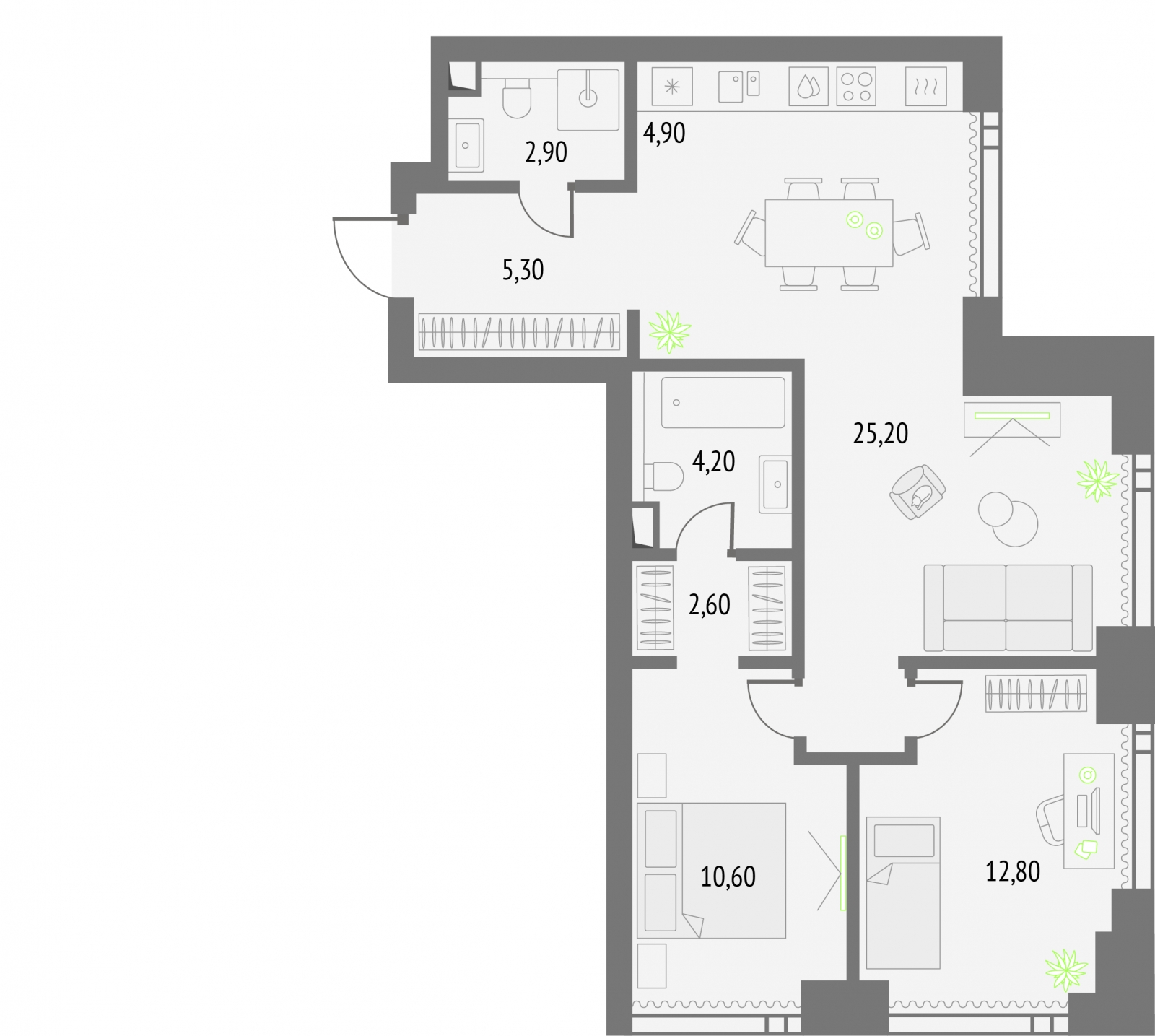 3-комнатная квартира с отделкой в ЖК Смородина на 15 этаже в 1 секции. Сдача в 1 кв. 2026 г.