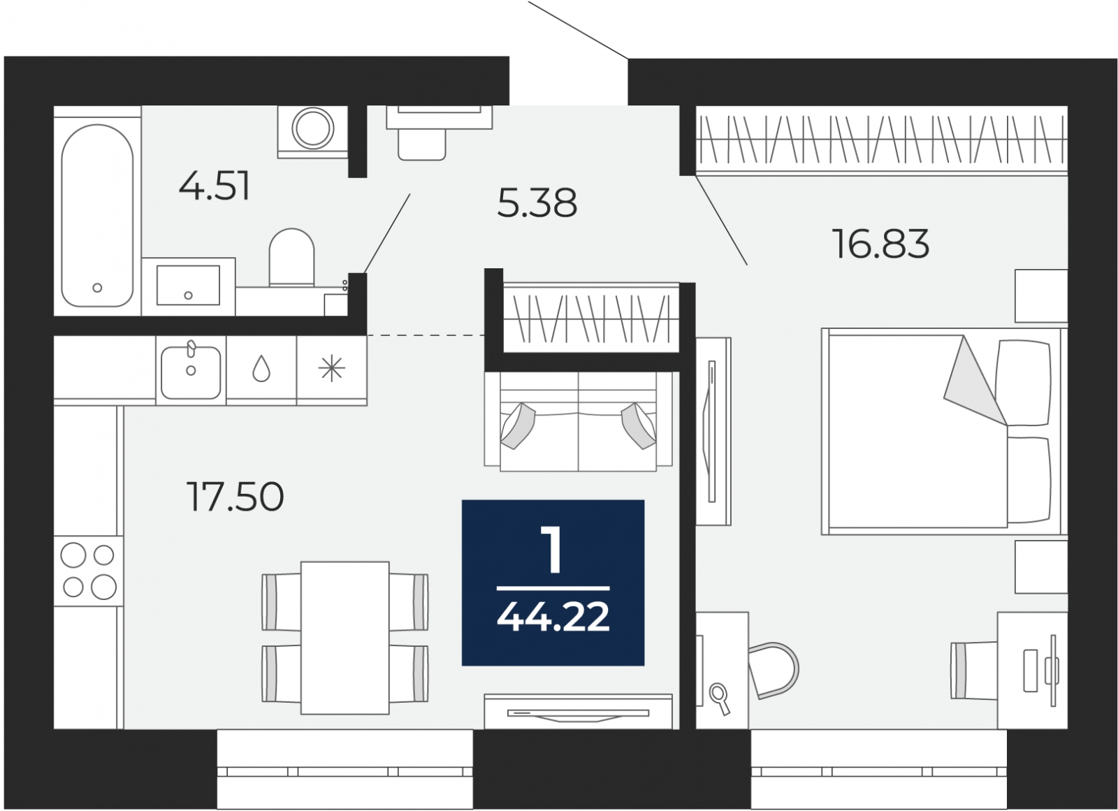 2-комнатная квартира в ЖК Тайм Сквер на 11 этаже в 1 секции. Сдача в 4 кв. 2024 г.