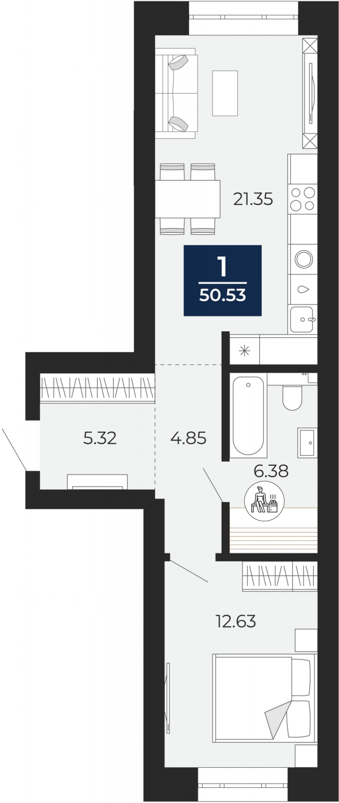 1-комнатная квартира (Студия) в ЖК Тайм Сквер на 13 этаже в 1 секции. Сдача в 4 кв. 2024 г.