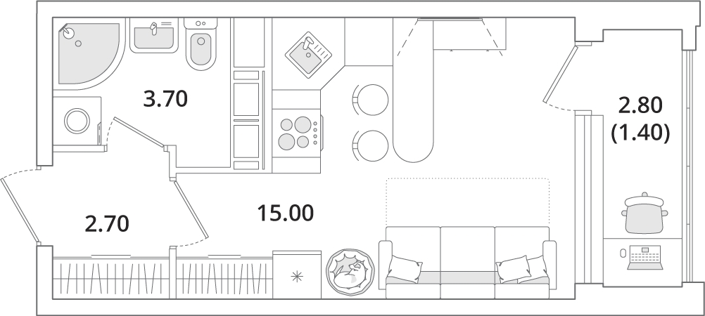 2-комнатная квартира с отделкой в ЖК Эко-квартал VERY на 9 этаже в 1 секции. Сдача в 1 кв. 2024 г.