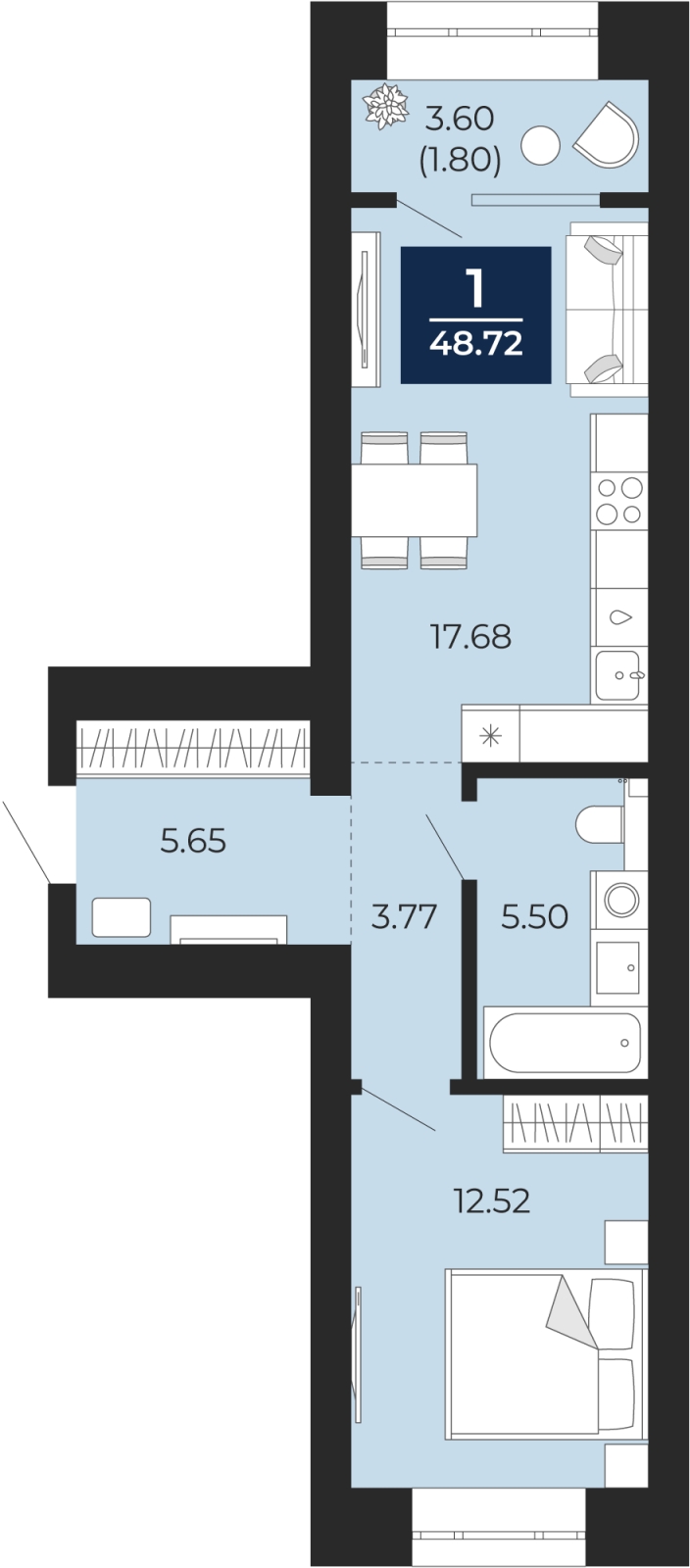 1-комнатная квартира (Студия) в ЖК Тайм Сквер на 10 этаже в 1 секции. Сдача в 4 кв. 2024 г.