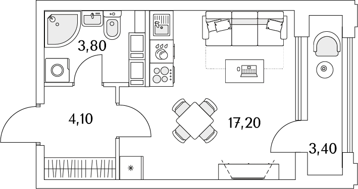 1-комнатная квартира (Студия) в ЖК MYPRIORITY Basmanny на 7 этаже в 3 секции. Сдача в 3 кв. 2024 г.