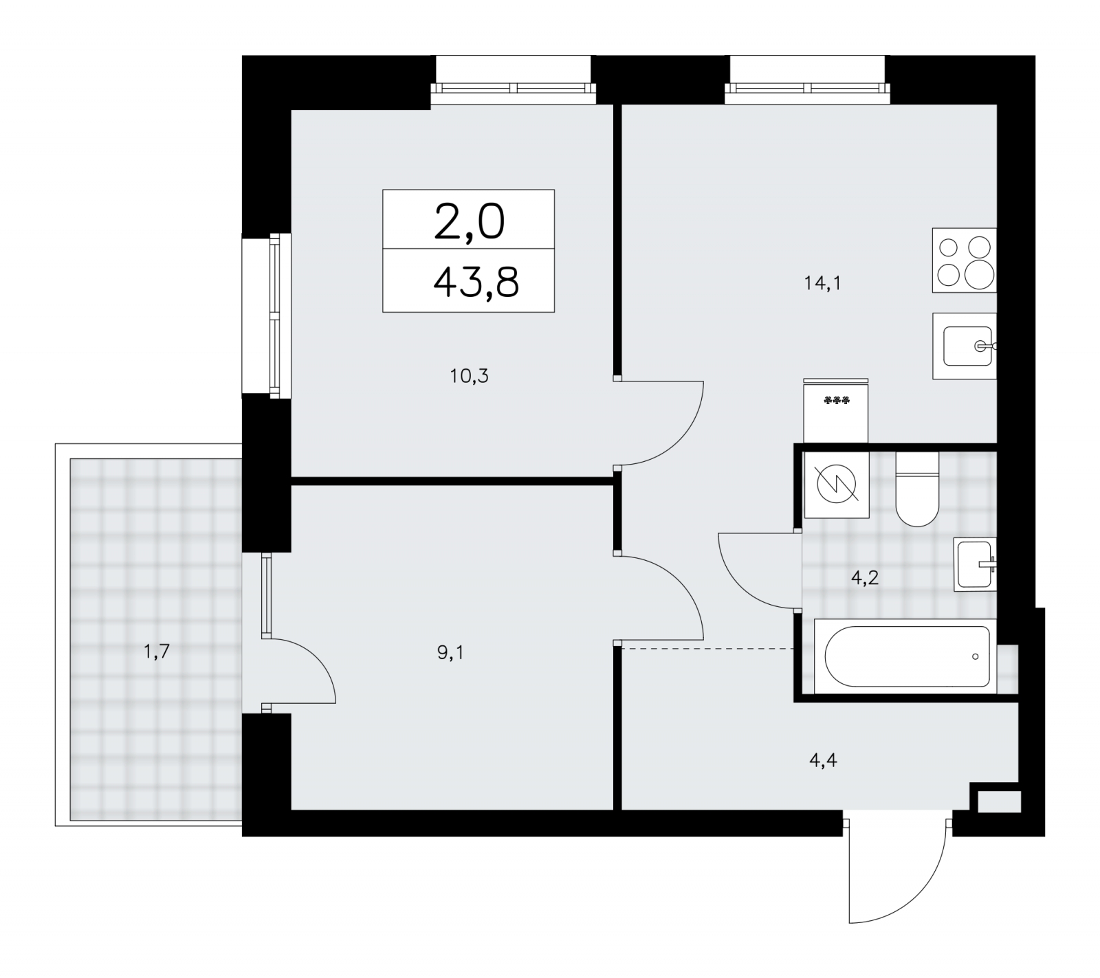 2-комнатная квартира в ЖК Тайм Сквер на 9 этаже в 1 секции. Сдача в 4 кв. 2024 г.