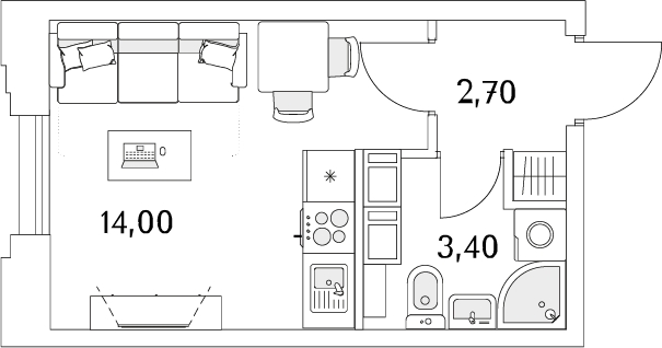 1-комнатная квартира (Студия) с отделкой в ЖК Тайм Сквер на 8 этаже в 1 секции. Сдача в 4 кв. 2024 г.