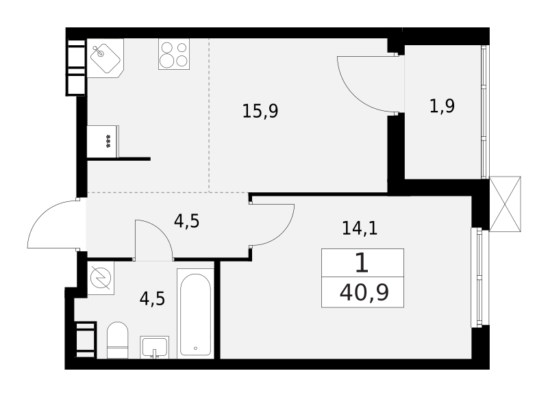2-комнатная квартира в ЖК Тайм Сквер на 13 этаже в 1 секции. Сдача в 4 кв. 2024 г.
