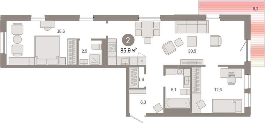 1-комнатная квартира с отделкой в ЖК Тайм Сквер на 12 этаже в 1 секции. Сдача в 4 кв. 2024 г.