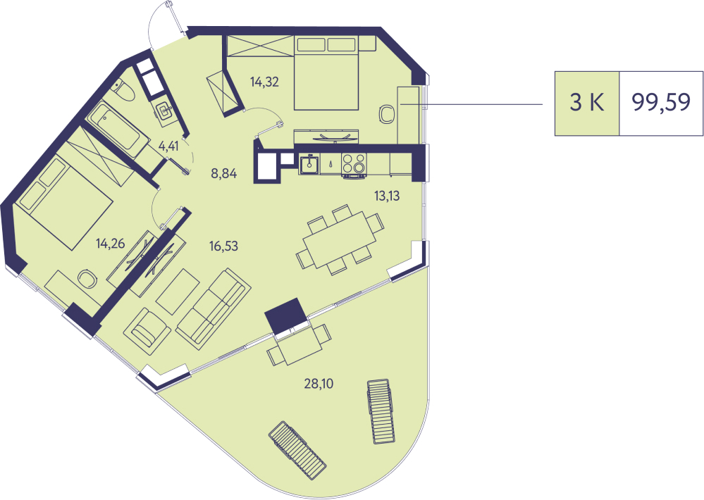2-комнатная квартира в ЖК е.волюция на 10 этаже в 1 секции. Сдача в 3 кв. 2024 г.