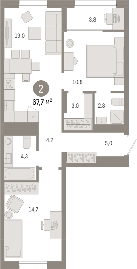 1-комнатная квартира в ЖК Savin Family на 10 этаже в 3 секции. Сдача в 4 кв. 2024 г.