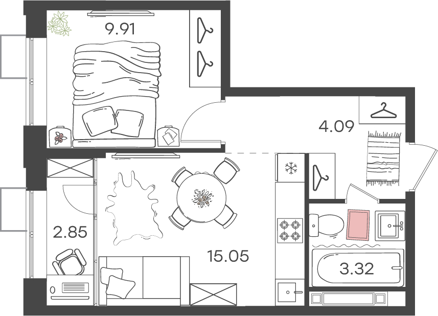 1-комнатная квартира в ЖК Savin Family на 10 этаже в 3 секции. Сдача в 4 кв. 2024 г.