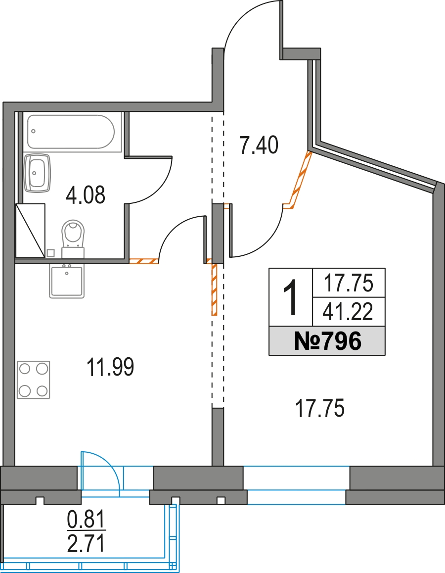 2-комнатная квартира с отделкой в ЖК Республики 205 на 4 этаже в 7 секции. Сдача в 1 кв. 2026 г.