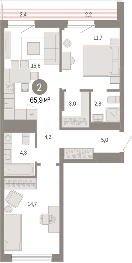 4-комнатная квартира в ЖК Savin Family на 23 этаже в 5 секции. Сдача в 4 кв. 2024 г.