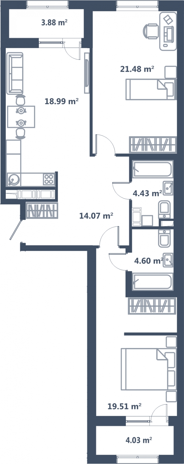 2-комнатная квартира с отделкой в ЖК Республики 205 на 1 этаже в 4 секции. Сдача в 1 кв. 2026 г.