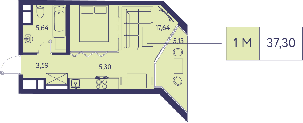 2-комнатная квартира с отделкой в ЖК Республики 205 на 6 этаже в 3 секции. Сдача в 1 кв. 2026 г.