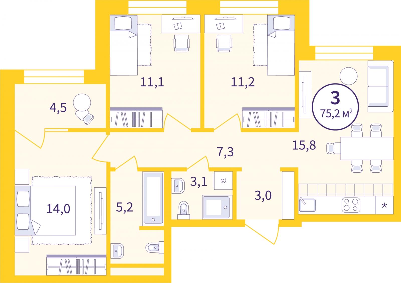 2-комнатная квартира с отделкой в ЖК Республики 205 на 12 этаже в 6 секции. Сдача в 4 кв. 2025 г.