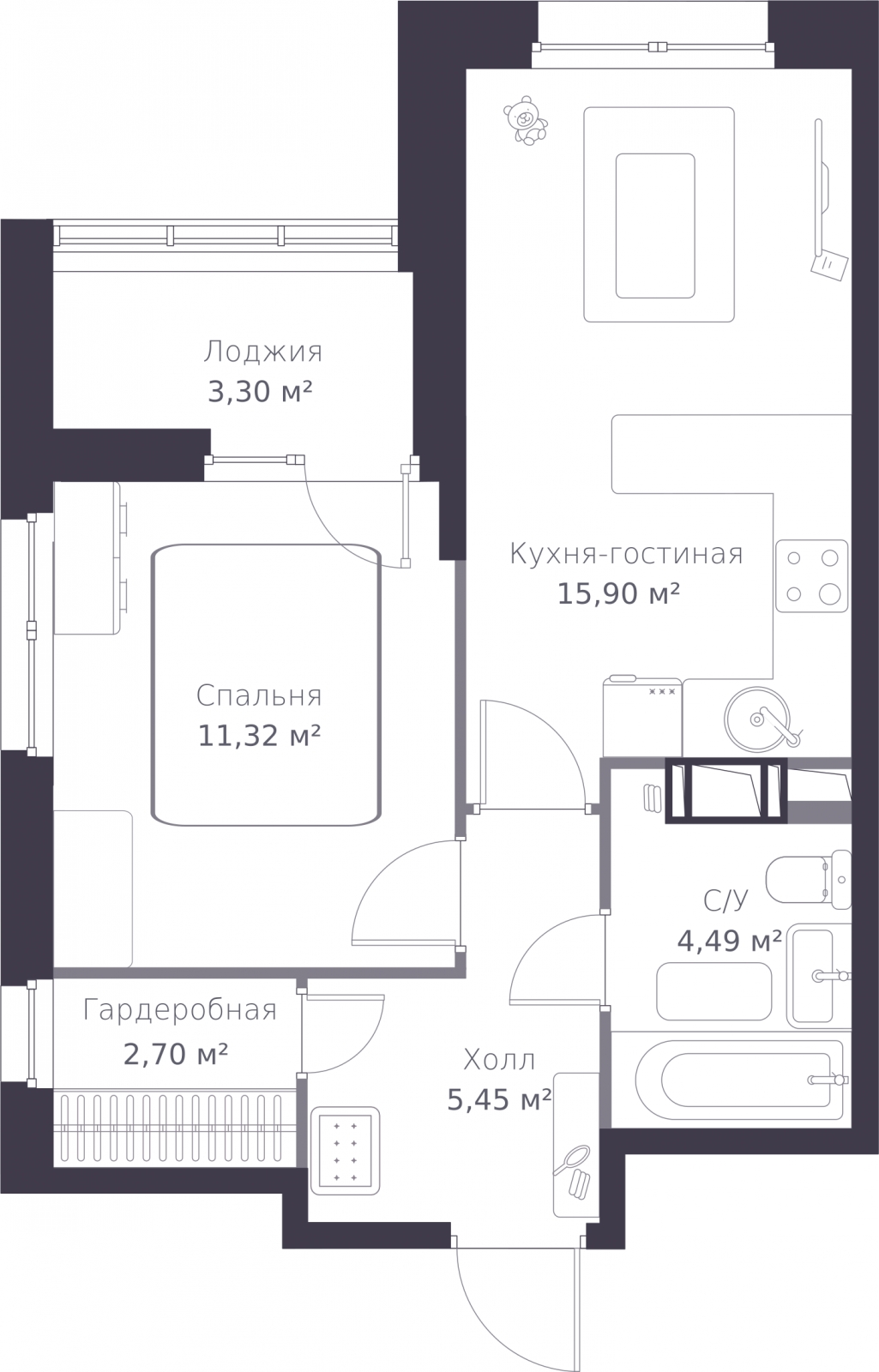 1-комнатная квартира с отделкой в ЖК ЛесART на 1 этаже в 1 секции. Дом сдан.