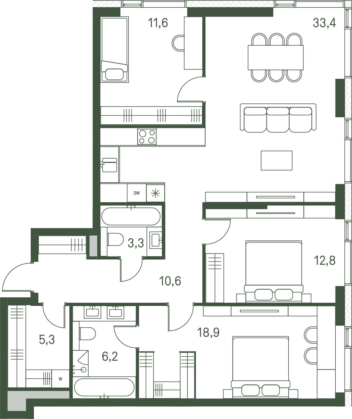 2-комнатная квартира с отделкой в ЖК Республики 205 на 16 этаже в 1 секции. Сдача в 4 кв. 2025 г.