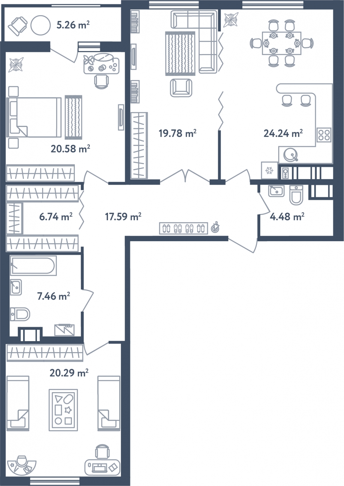 1-комнатная квартира (Студия) с отделкой в е.квартал «Мир внутри» на 4 этаже в 1 секции. Сдача в 4 кв. 2024 г.