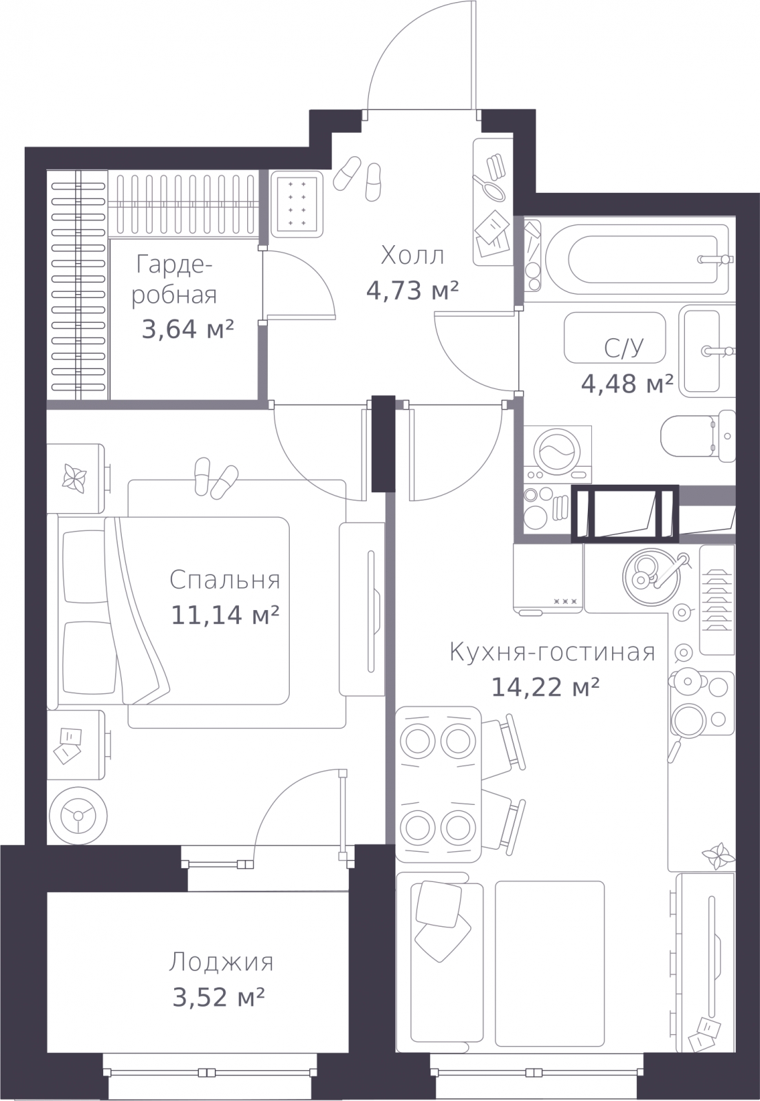 1-комнатная квартира в Veren Nort Сертолово на 10 этаже в 1 секции. Сдача в 1 кв. 2027 г.