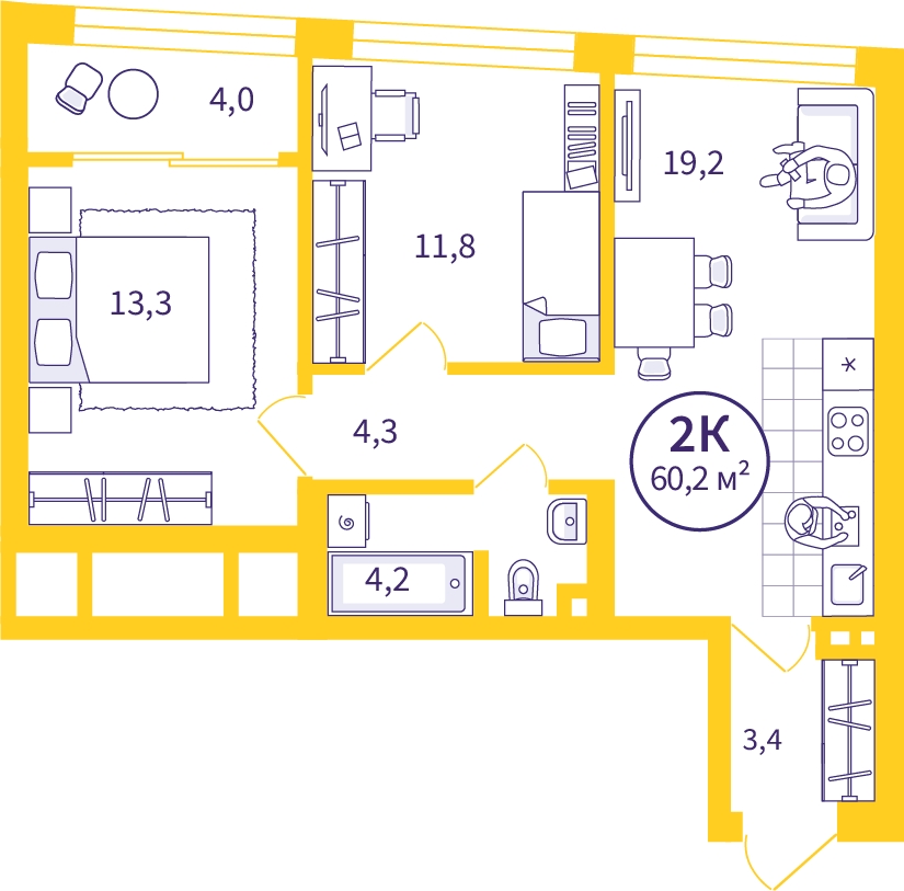 3-комнатная квартира в ЖК е.волюция на 5 этаже в 1 секции. Сдача в 3 кв. 2024 г.