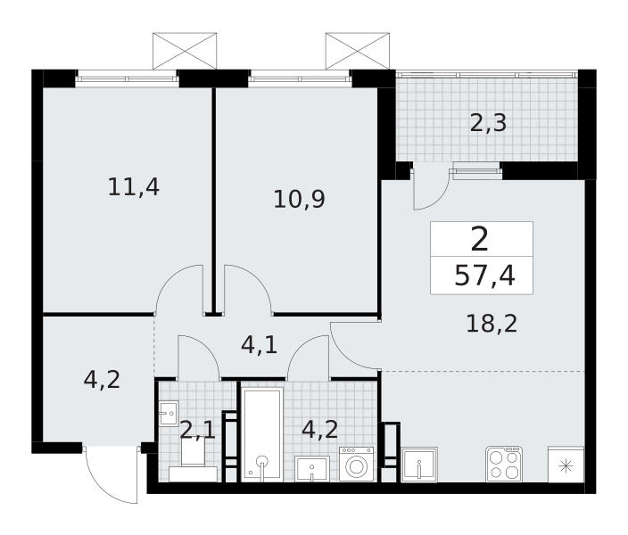 3-комнатная квартира в ЖК е.волюция на 3 этаже в 1 секции. Сдача в 3 кв. 2024 г.