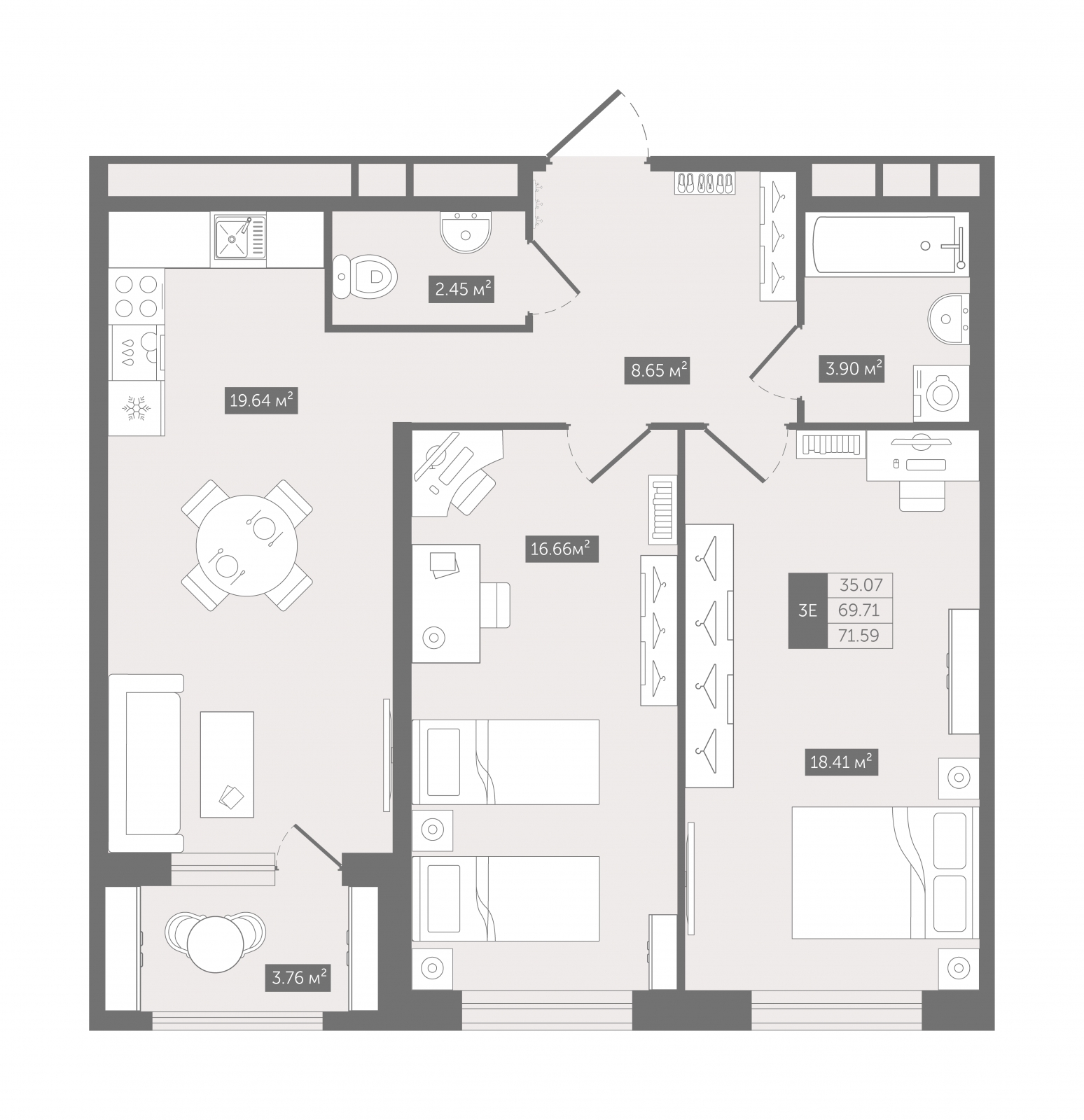 2-комнатная квартира в ЖК е.волюция на 11 этаже в 1 секции. Сдача в 3 кв. 2024 г.
