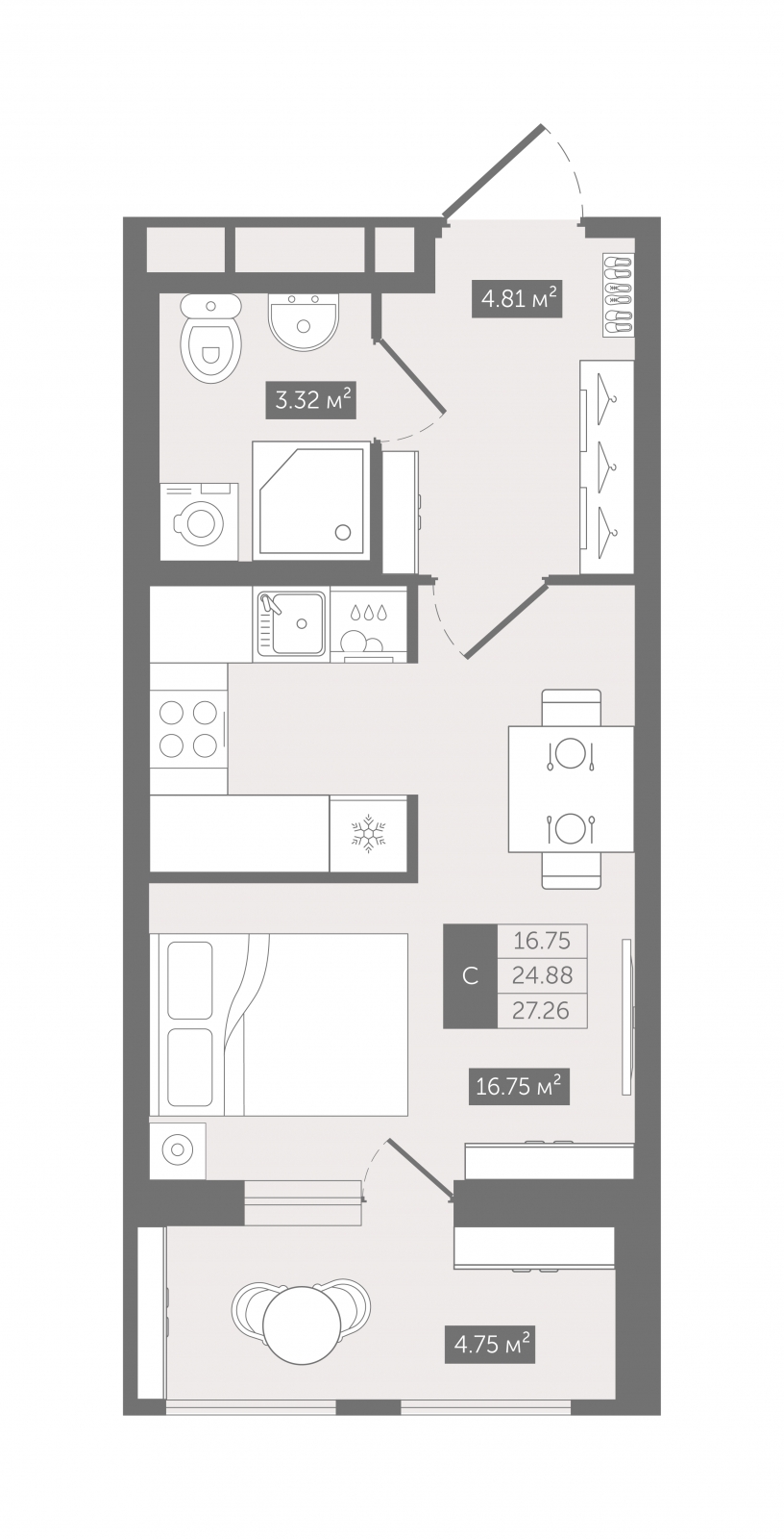 2-комнатная квартира с отделкой в ЖК Республики 205 на 4 этаже в 1 секции. Сдача в 1 кв. 2026 г.