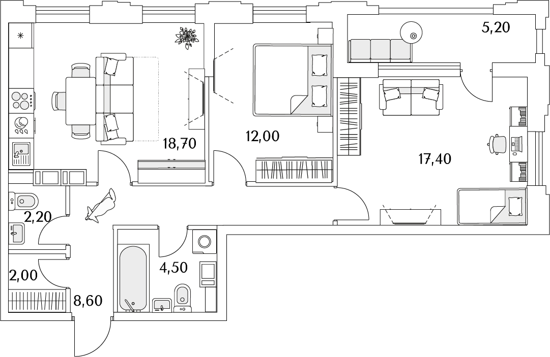 1-комнатная квартира с отделкой в ЖК Tau House на 5 этаже в 2 секции. Сдача в 1 кв. 2024 г.