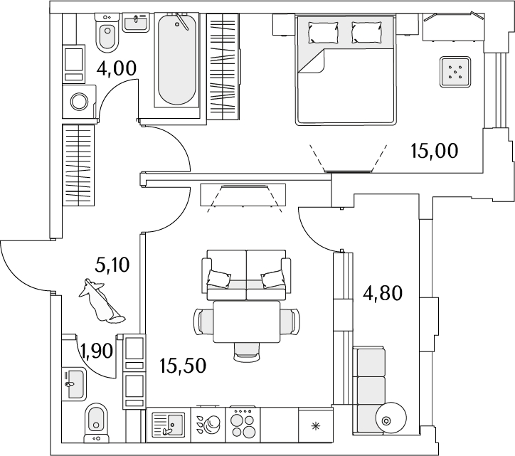 1-комнатная квартира в ЖК Михалковский на 13 этаже в 3 секции. Сдача в 3 кв. 2024 г.