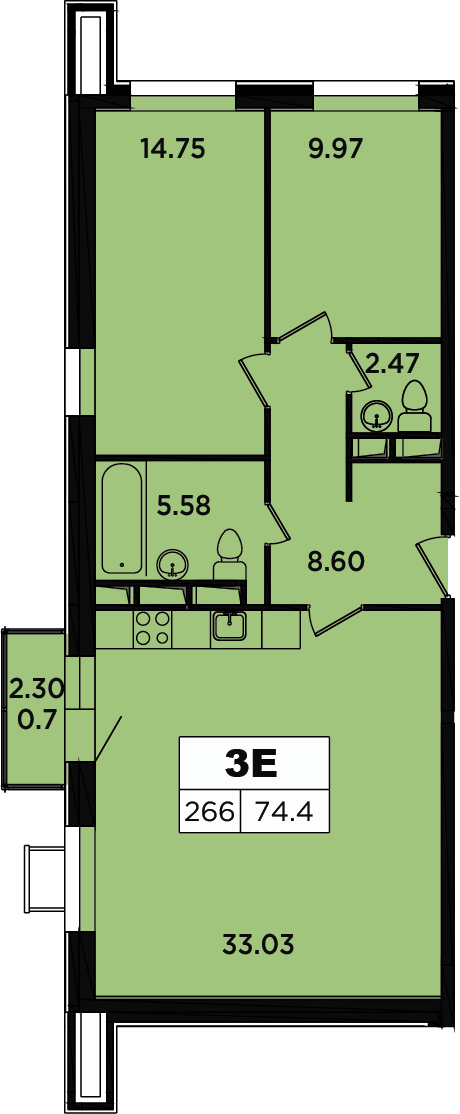 2-комнатная квартира в мкр. Новое Медведково на 15 этаже в 2 секции. Сдача в 4 кв. 2023 г.