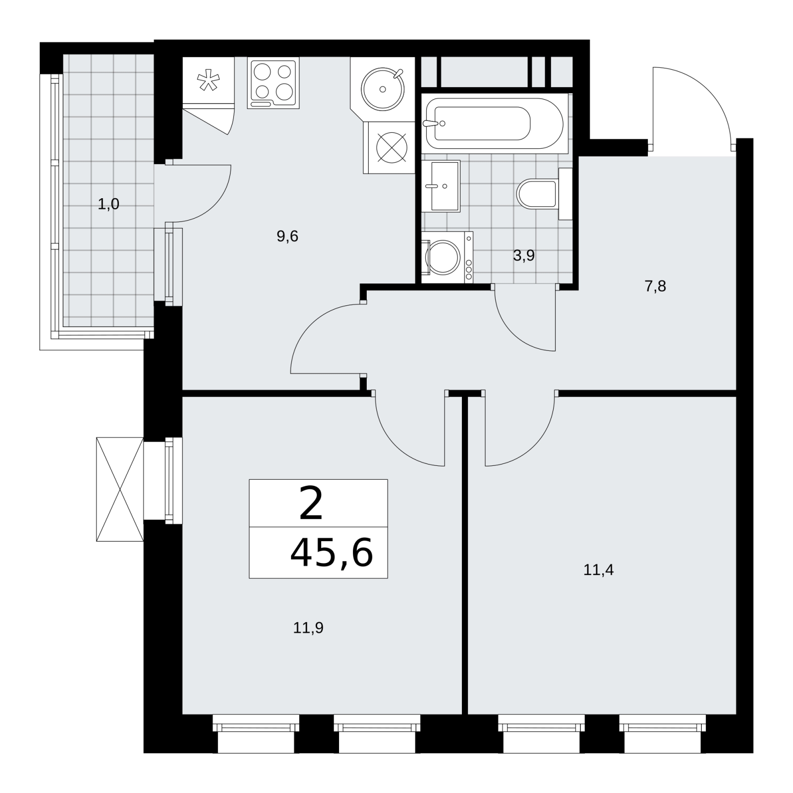 1-комнатная квартира в ЖК Скандинавия на 12 этаже в 1 секции. Сдача в 1 кв. 2026 г.