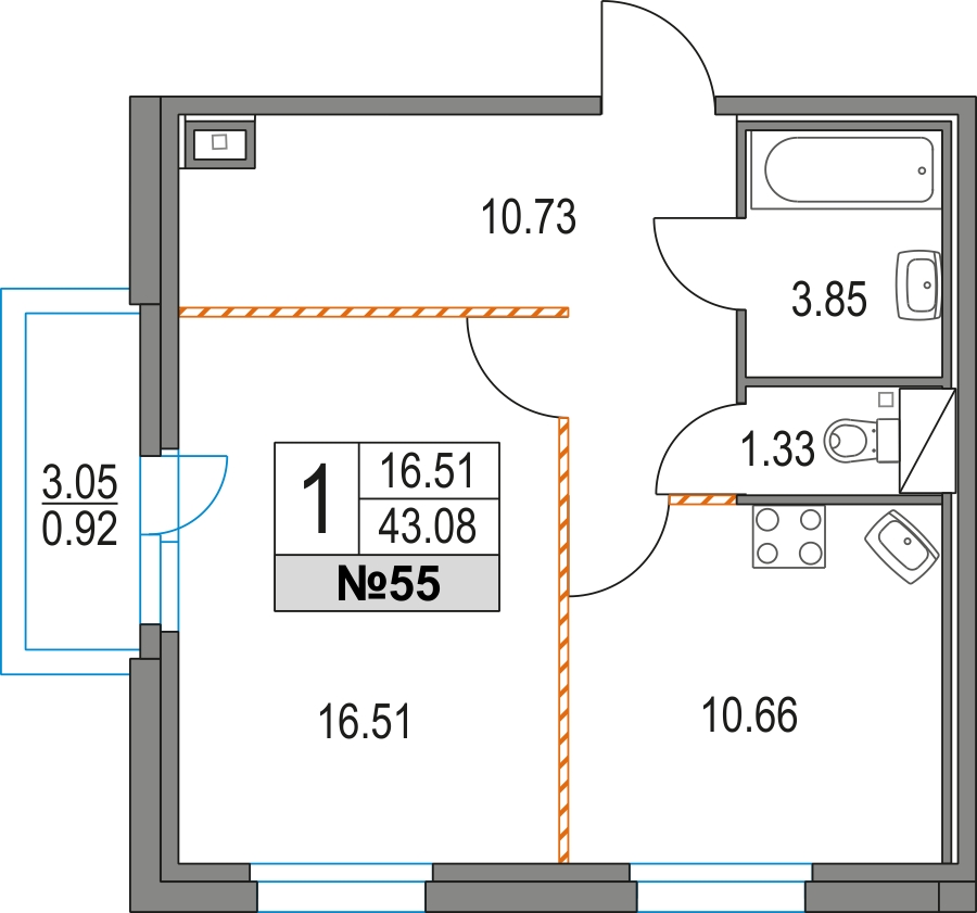 1-комнатная квартира (Студия) в ЖК е.волюция на 7 этаже в 1 секции. Сдача в 3 кв. 2024 г.