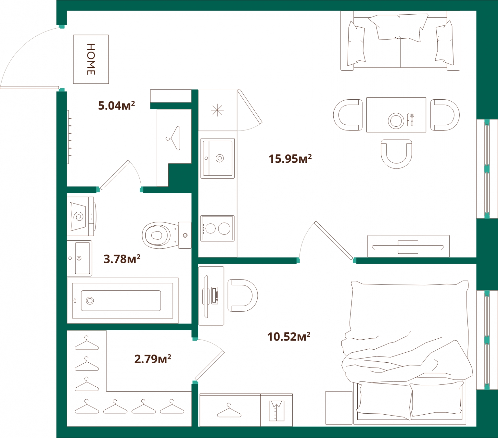 1-комнатная квартира с отделкой в ЖК Тайм Сквер на 5 этаже в 1 секции. Сдача в 2 кв. 2024 г.